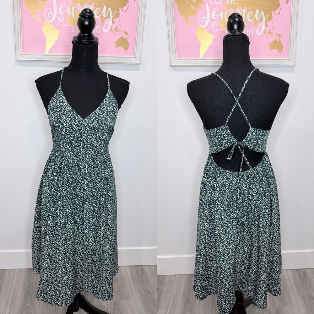 SHEIN Floral Open Back Green Midi Dress